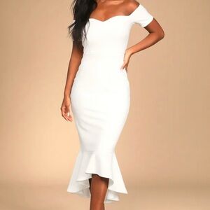 Lulu's White Off-Shoulder Sheath Midi Dress